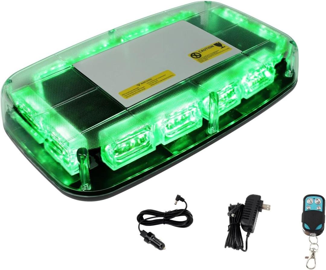 Rechargeable Emergency Roof Top Strobe Light Wireless Battery, 48LED 17 Flashing Modes,High Low Brightness,Hazard Traffic Lights w/Magnetic Base, Remote Control for Construction Vehicles (Green)