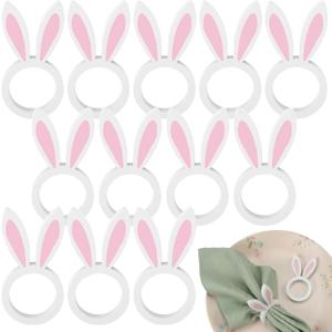 Chengu 12 Pcs Pink White Easter Bunny Napkin Rings Wooden Bunnys Napkin Rings Handmade Rabbit Dinner Paper Holders for Easter Spring Party Banquet Dinning Table Decoration (Rabbit)