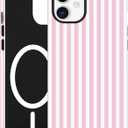 Jusy Compatible with MagSafe Striped Phone Case for iPhone 12/12 Pro, Cute Aesthetic Magnetic Soft TPU and Hard PC Protective Phone Cover for Women Girls (Matte) - Pink and White