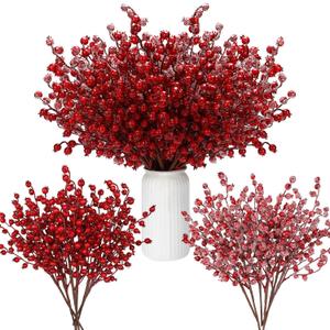 Zeyune 12 Pack Artificial Red Berry Stems 16.1 Inch Christmas Holly Berry Branches with 6 Snow Frosted and 6 Glossy Berries for Xmas Tree Garland Wreath Wedding DIY Crafts Gift Home Decor (Red)