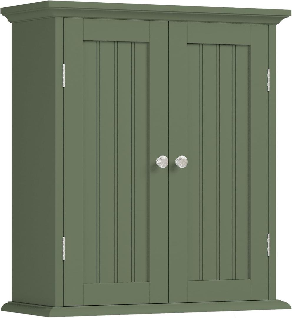 ChooChoo Bathroom Wall Cabinet, Over The Toilet Space Saver Storage Cabinet, Medicine Cabinet with 2 Door and Adjustable Shelves, Cupboard, Green, 8.8"D x 21.1"W x 24"H
