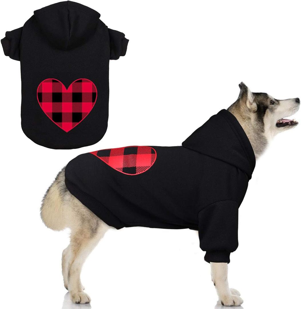 Dog Hoodie Sweater Sweater for Dogs Pet Clothes Black Buffalo Plaid Warm and Soft Breathable Cozy(XXL) (Heart)