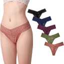 Luna & Sun Women Lace Underwear Soft Sexy Thongs (Small, Avocado, Wood, Burgundy, Navy, Black (5pcs))