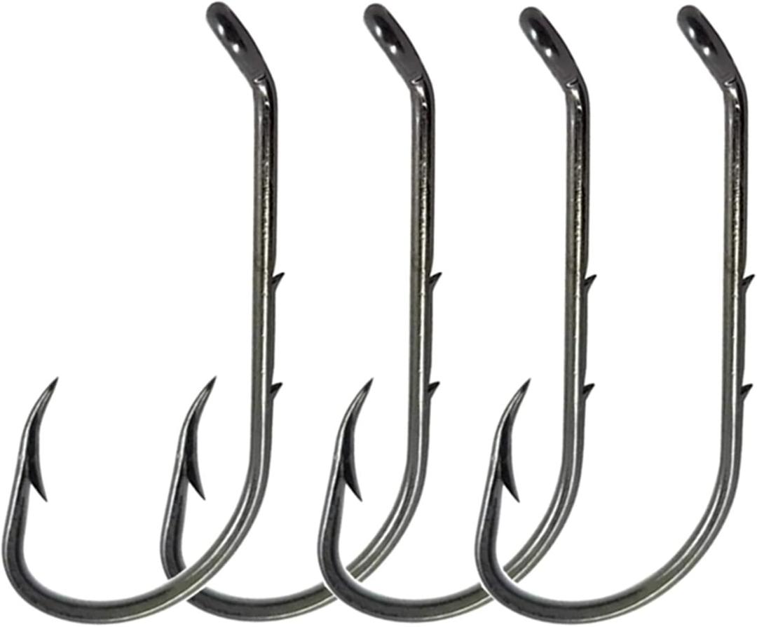 Baitholder Fishing Hooks 100pcs/ Pack Barbed Shank Down Eye Fishing Offset Hooks(8#-6/0)