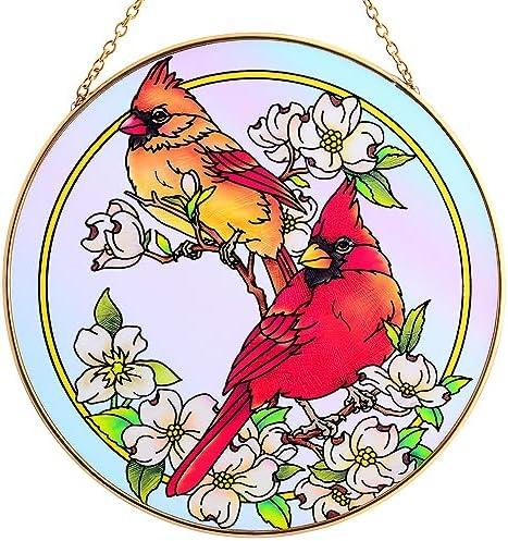 COOWIND Cardinal Suncatchers for Windows,6.3” Stained Glass Window Hangings,Hand-Painted Glass Panel Perfect for Home Décor and Gifts