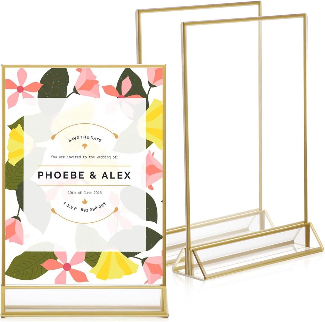 Lurrose 3pcs Acrylic Sign Holder: Gold Sign Holder 7.9x5.3 - Acrylic Frame - Menu Stand for Wedding Party Restaurants Hotels Office