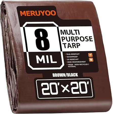 20x20 Tarp 8 Mil Waterproof Tarp Multipurpose Large Tarp, Brown/Black
UV & Rip Tear Resistant, Metal Grommets Every 23.6", Ideal for Outdoor, Furniture Cover, Car, Garden Plants, Home Storage