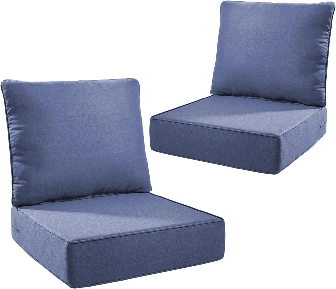 Outdoor Seat Cushion Set-24 x 24 x 6 Inch Outdoor Chair Cushions Set of 2 with Water Resistant & Removable Cover Outdoor Cushions for Patio Furniture Chair Sofa Couch-Blue