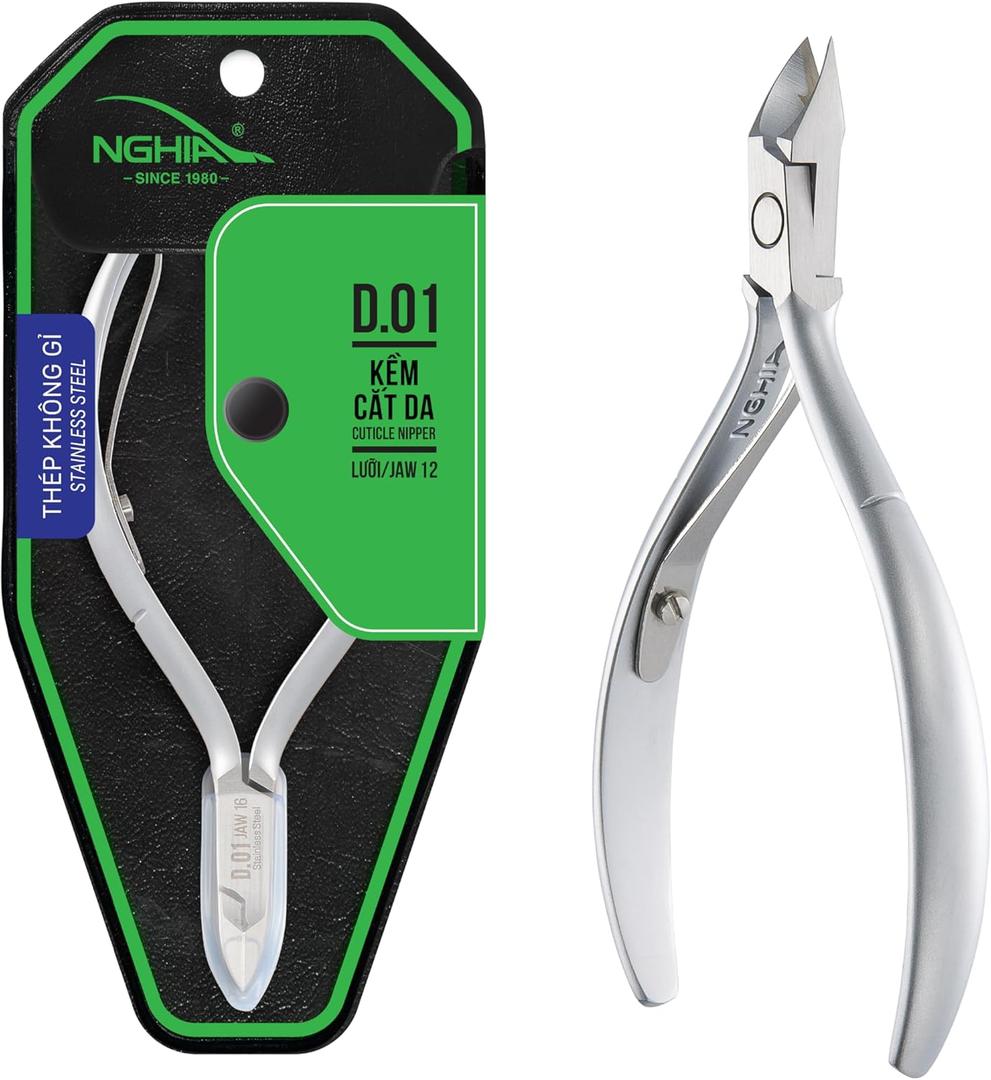 NGHIA Cuticle Nipper - D-01 JAW 12 | Stainless Steel | Durable and Sharp | Ergonomic Design | Grey Plated | Ideal for Salons and Home Use (Jaw 12 (4.5 - 5.5 mm))