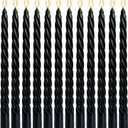 10 Inch Black Twisted Spiral Taper Candles Set for Halloween, 12 Pack Unscented Candlesticks, Dripelss Tapered Candles for Memorial Prayer Wiccan Rituals