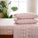 Boho Sheet 4 Pieces Queen Sheet Set Bohemian, Boho Sheets Soft Microfiber Deep Pocket, Western Sheets Geometric(Queen, Pastel Pink Geometric)