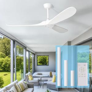 72 inch Ceiling Fans Without Lights, White 72" Ceiling Fan No Light, Damp Rated 3 Blade Wood Ceiling Fan, High CFM Quiet Large Modern Fan w/h Remote, Propeller Outdoor Ceiling Fans for Patio