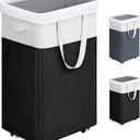 Goodpick Rolling Laundry Hamper with Wheels 75L, Black Laundry Hamper for Dirty Clothes, Collapsible Laundry Basket with Removable Wash, Black Laundry Basket with Wheels (Black & White)