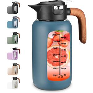 84oz Glass Pitcher with Lid and Handle Borosilicate Glass Water Jug/Carafe for Hot & Cold Beverages, 2.5Liter Large Pitcher with Silicone Sleeve & Wide Mouth, Fridge Safe for Iced Tea, Coffee, Juice (Navy Blue)