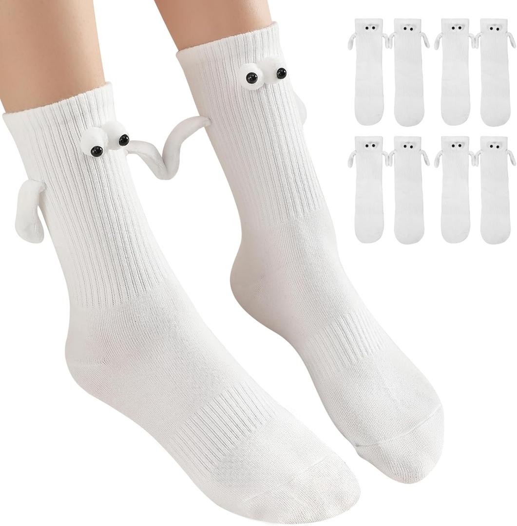 4 Pairs Funny Socks, Magnetic Holding Hands Socks, These Suit Both Men and Women (Size 0)