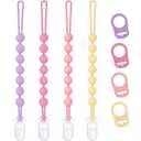 4-Pack Silicone Pacifier Clip with Adapter Ring Fits MAM Dummy, Soft Flexible Binky Holder for Button-Style Maam Dummies, Anti-Loss Paci Clips for Baby Girls, Xmas Gifts Baby Shower Essentials (Pink+Light Pink+Purple+Yellow)