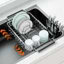 Expandable Dish Drying Rack in Sink,Stainless Steel Over The Sink Dish Drainer Drying Rack for Kitchen Counter, with Utensil Holder, Silver