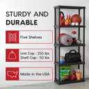 IRIS USA 5-Shelf Light Duty Plastic Storage Shelves, 250lb Capacity, 64" H x 24" W x 12" D, Medium Modular Shelving Unit Storage Organizer for Bathroom, Laundry, Garage & Home, Storage Rack - Black