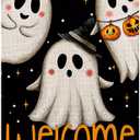 3 x Spooky Ghost Welcome Garden Flags for Outside 12x18 Inch Double Sided Burlap,Halloween Sign Small Flag Farmhouse Holiday Yard Lawn Outdoor Decorations DF896