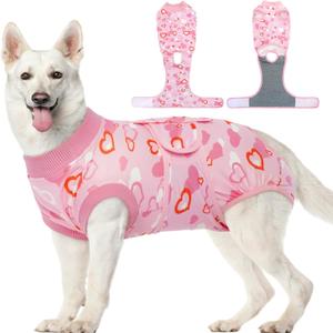 Kuoser Dog Surgery Recovery Suit, Valentine's Day Doggie Surgical Shirt for Female Male Dogs, Pet Onesies for Large Dogs, XXL (Back:24.8-29.5'', Weight:70+ LB), PinkHeart)
