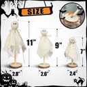 Novelty Place Ghost on Wooden Stand Halloween Decorations Set of 3 Spooky Ghost Cute Fabric Shelf Sitters, Farmhouse Table Centerpiece for Tiered Tray, Mantel, Kitchen & Indoor Halloween Home Decor