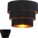 Lamp Shades for Floor Lamps, Pendant Lighting and Chandelier Replacement, 3-Tier Drum Fabric Lampshade with Natural Linen Handcrafted(Black)