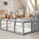 Baby Playpen 74 x 50 Inch Play Pen Playards, Playpen for Babies and Toddlers, Baby Playard for Indoor & Outdoor Active Center Game Fence, with Skin-Friendly Fabric and Soft Breathable Mesh Grey