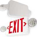 LFI Lights | Combo Red Exit Sign with Emergency Lights | White Housing | All LED | Two Adjustable Round Heads | Hardwired with Battery Backup | UL Listed | (1 Pack) | COMBOJR2-R