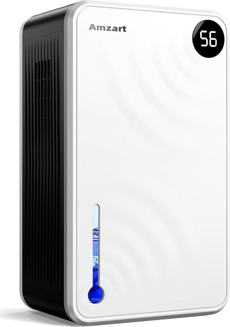 Amzart Dehumidifier (980 sq.ft), 118 oz Dehumidifier with Drain Hose, Humidity Display, Auto Shut Off, Quiet Dehumidifier Wtih Sleep Mode for Home, Timing Setting Dehumidifier, White