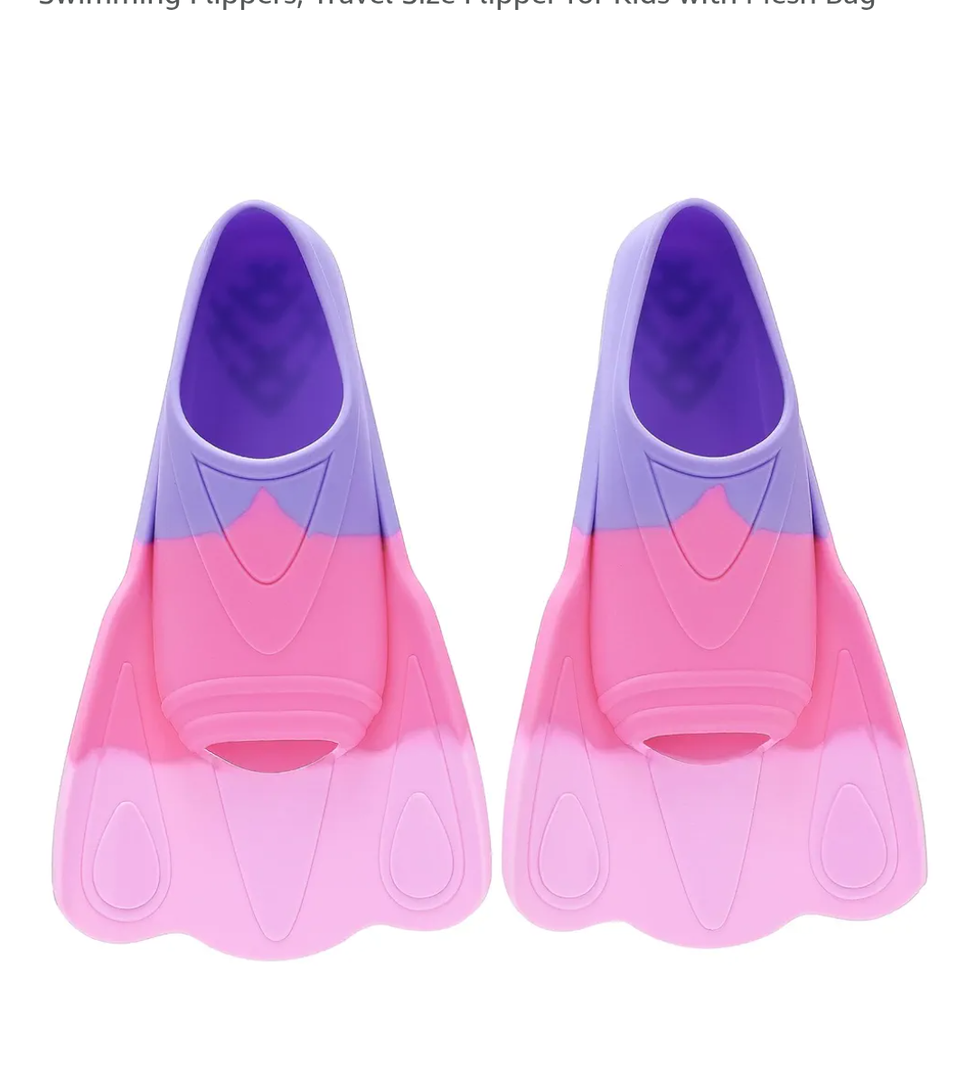 Kids Swim Training Fins, Comfortable Silicone Short Fins for Lap Swimming Flippers, Travel Size Flipper for Kids with Mesh Bag, 9-11