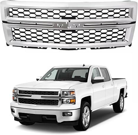 PENSUN Front Bumper Honeycomb Mesh Replacement Fit For Chevrolet Silverado 1500 2014–2015, Front Grille Chrome Silver ABS, Snap‑On Installation, Fits GM1200712/23259624