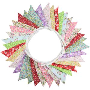 10M/32Ft Triangle Bunting Banner, 36 Pcs Cotton Fabric Flags Pennant Garlands for Birthday Party, Wedding, Baby Shower, Outdoor and Home Decorations (Colorful)