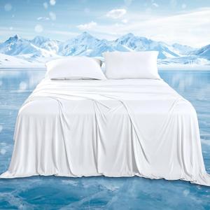 DOWNCOOL Cooling Sheets King Size, Cooling Bed Sheets for Hot Sleepers and Night Sweats, Q-Max>0.4, 15" Deep Pocket with Elastic, 4-Piece Soft & Breathable Summer King Size Sheets Set, White