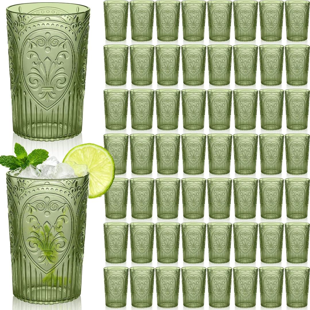 100 Pcs 16 oz Vintage Plastic Drinking Water Glasses Bulk, Green, 3.1 inch /8 cm x 5.1 inch / 13 cm