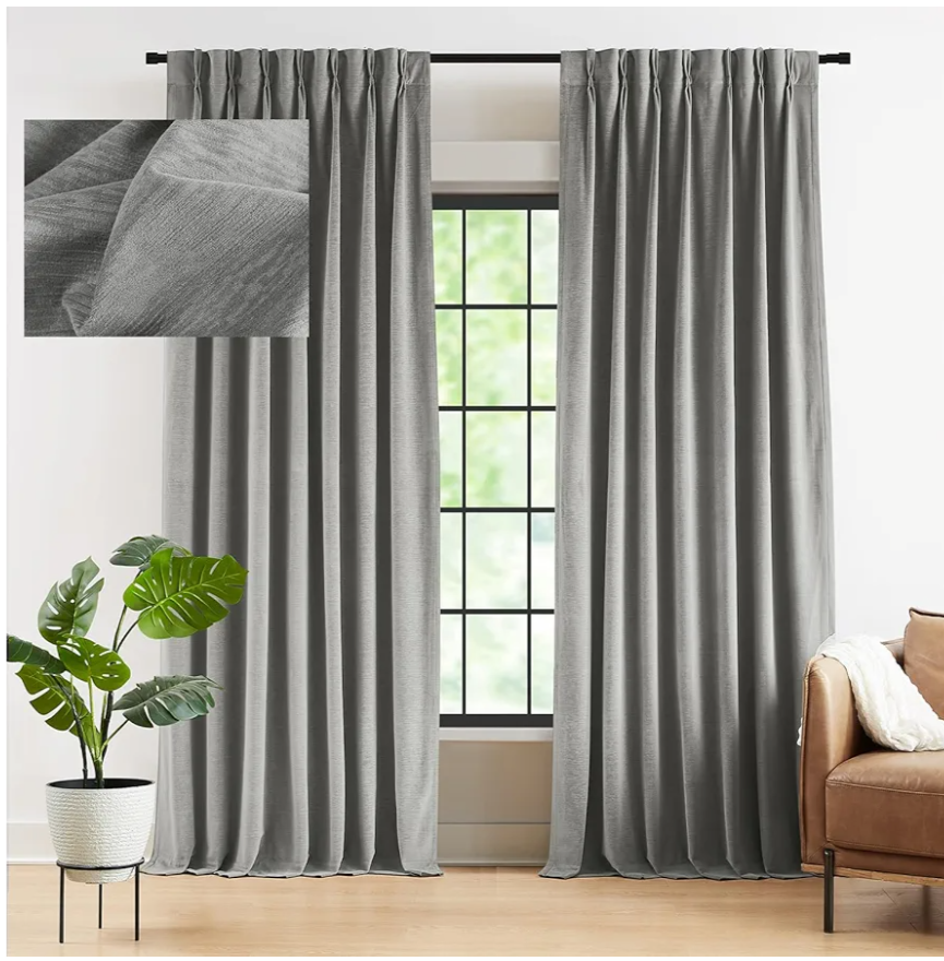 Kayne Studio Back Tab Velvet Pinch Pleated Curtains 90 Inch Long,Room Darkening Thermal Insulated Noise Reducing Window Treatments Drapesfor Living Room Pewter Gray,22 Hooks,2 Panels,38" x 90"