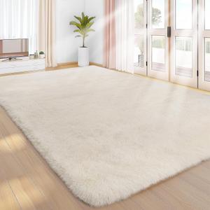Sour Lemon 10x14 Area Rugs for Bedroom, Fluffy Rugs for Living Room, Large Area Rug Shag Shaggy Carpet Soft Plush Furry Bedside Rug, Machine Washable Area Rugs for Kids Girls Boys Home Decor Anti Slip, Cream