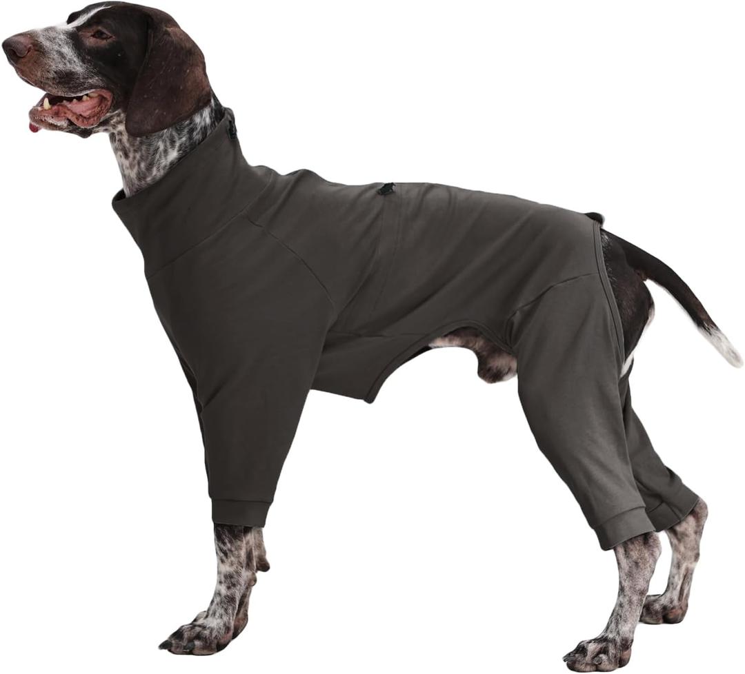 Recovery Suit for Small Medium Large Dogs, Adjustable Surgical Recovery Suit for Dogs Female Male, Zipper On 4 Leg Long Sleeve Dog Pajamas Onesie for Shedding Anti-Licking Wound Skin Disease (Grey)