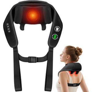 Shiatsu Neck and Back Massager, Shoulder Massager for Pain Relief Deep Tissue, Cordless 4D Deep Tissue Kneading Massage Pillow with Heat for Neck, Back, Legs, Massager Gifts for Men Women (Black)