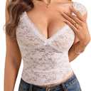 Women's Floral Lace Crop Tank Tops Deep V Neck Sleeveless Sheer Y2k Party Tops (M)