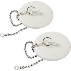 2 Packs Tub Stopper, Rubber Bathtub Stoppers Drain Plug with 15" Stainless Steel Beaded Chain, Premium Bathroom Plug Fit for 1.5" to 2" Kitchen Sink, Bathroom Bath tub, Drain Stopper, White