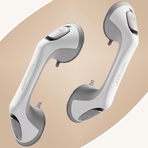ABLECARE 2 Pack 12 Inch Elderly Heavy Duty Shower Handle, Seniors Grab Bars for Bathtubs, Suction Cup Removable Handrails, Safety Bathroom Grip for Handicap (Light Gray)