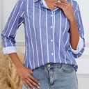 Wrinkle Free Womens Striped Button Down Shirts for Women Long Sleeve Stretch Business Office Formal Work Blouses Tops (M)