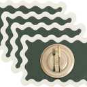 Set of 4 Cotton Linen Placemats, 13''x 19'' Wavy Embroidery Scalloped Placemats Washable Rustic Dinner Waterproof Table Mats (emerald Green)