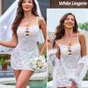 Aranmei Womens Lingerie Sexy Lace Babydoll Sleepwear Square Neck Cutout Mini Sleep Dress with Thong (White, XL)