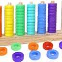 Color Sorting Stacking Game Toys, 7 Colors Ring Stack Challenge Puzzle Game, Wooden Rings Color Matching & Stacking Toys for Kids, Competitive Tabletop Game for Family Night, Gifts for Boys and Girls