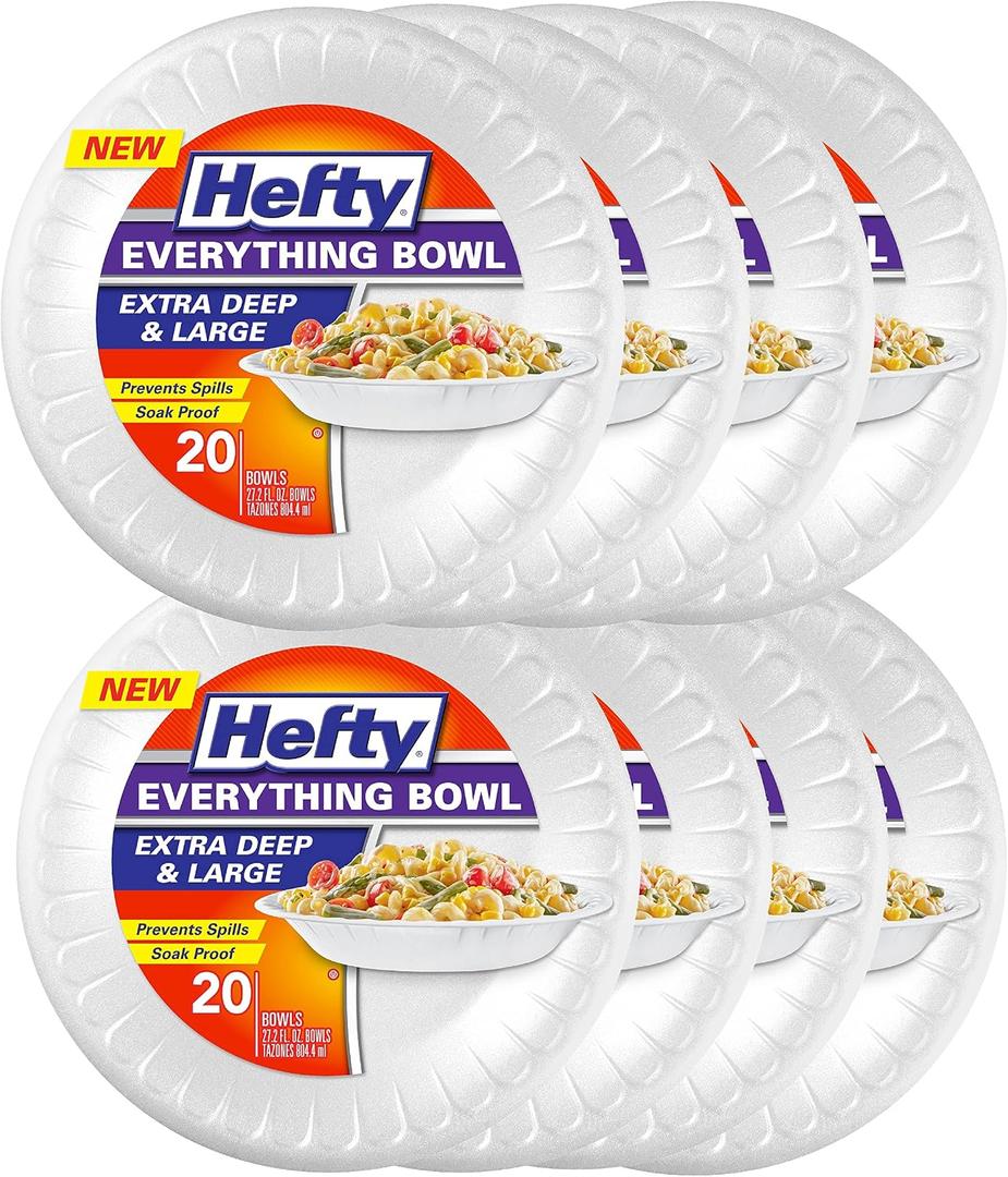 Hefty Everything Bowl, 9 Inch Diameter, 27 Ounce Capacity, 20 Count (Pack of 8), 160 Total