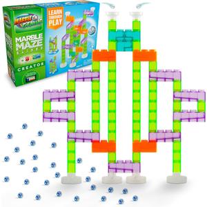 Marble Genius Marble Maze Slides STEM Creator Set: 80 Pieces, and 16 Action Pieces, with Instruction App Access - Marble Run for Kids - Build, Race, and Discover Tracks with This Marble Game Set