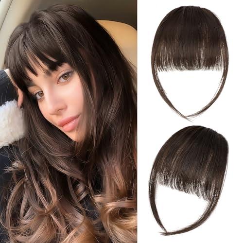 Yorda Bangs Hair Clip 100% Human Hair Clip in Bangs Fringe with Temples Wispy/French Bangs for Women Natural Looking for Daily Use (Wispy Bangs, Dark Brown)