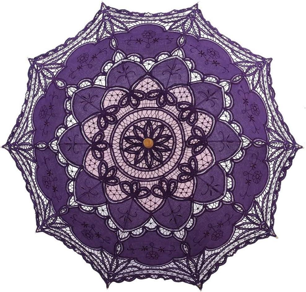 Bestage 30.7" Purple Handmade Wedding Lace Parasol Umbrella,Bridal Decoration Dance Vintage Umbrella for Photo Tea Party Adult Size（1 PCS