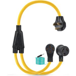 NEMA 10-30P to 14-50R 10-30R Y Splitter Cord Adapter with Safety Ground Wire, ZDHQLHJ 30Amp 10-30 Male Plug to 10-30 Dryer Receptacle & 14-50 RV EV Charging Female Receptacle with Ground Wire, 10 AWG